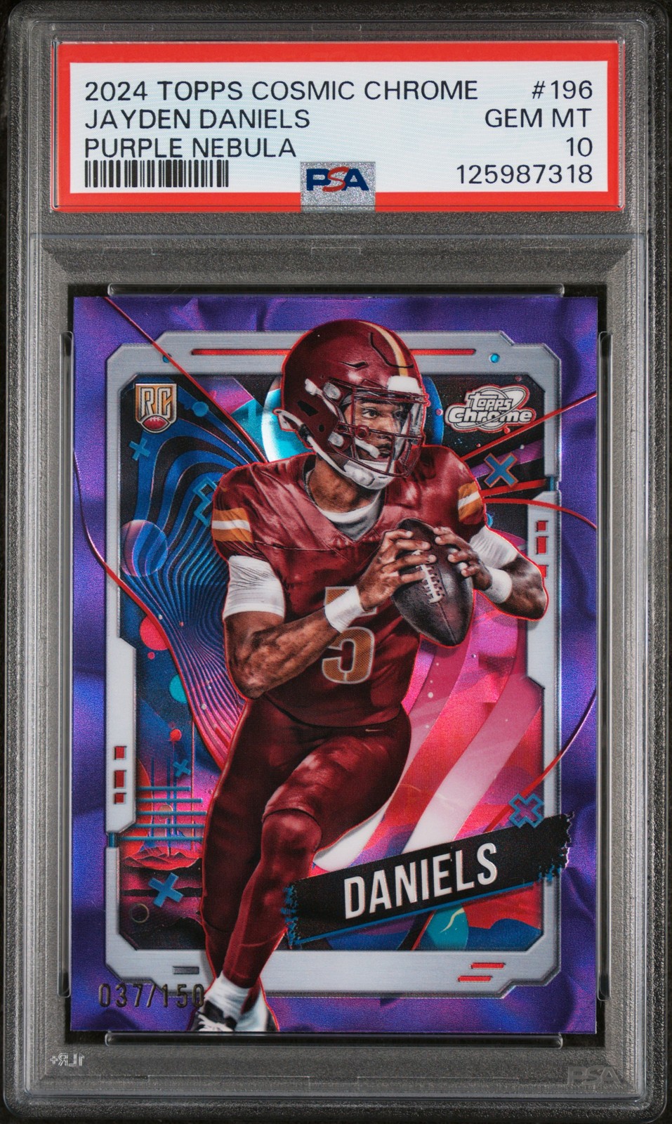 2024 TOPPS COSMIC CHROME PURPLE NEBULA #196 JAYDEN DANIELS 37/150 PSA 10