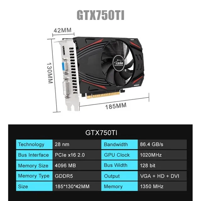 JINGSHA GTX750Ti 4G Gaming Graphics Card,4K HD Output GDDR5 128BIT PC Video Card - Image 3 of 4