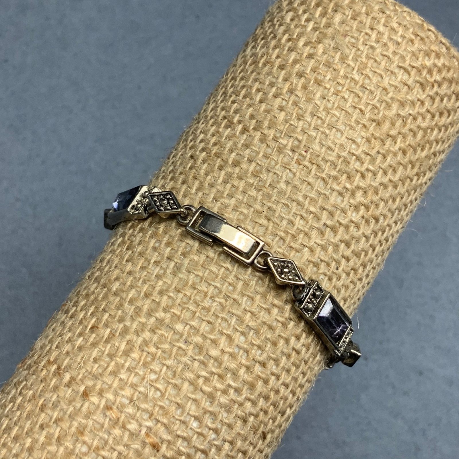 Rectangular Diamond Link Bracelet 7.5 In Purple A… - image 3