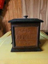 Pfaltzgraff Wooden Coffee Box Punched Copper Label Vintage 1970s