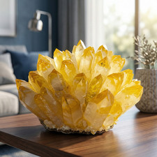 300g Natural Citrine Quartz Geode Cluster Yellow Crystal Collection Home Decor
