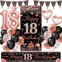 Deko 18 Geburtstag MäDchen RoséGold Schwarz - Happy 18. Birthday Banners Girland