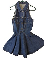 SHEIN Denim Mini Dress Small Western Flare Fit & Flare Sleeveless Dark Wash