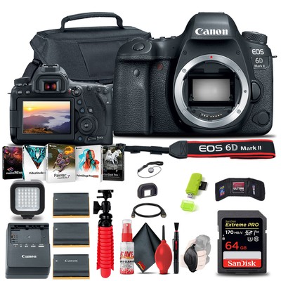 Canon EOS 6D Mark II DSLR Camera (1897C002) + 64GB Memory Card + More