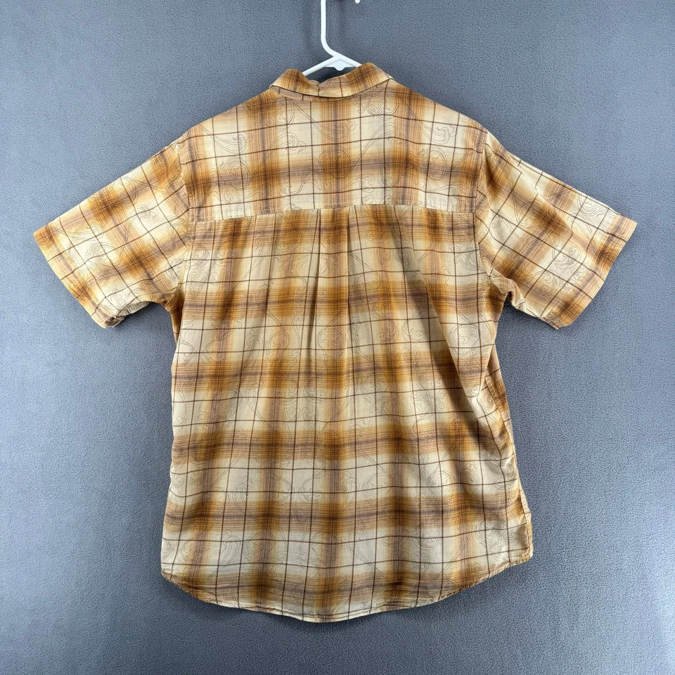 Vintage Y2K Gotcha Plaid Button Down Short Sleeve Shirt Mens L Tan Brown Plaid - Image 2 of 4
