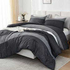 Comforter Set, Lightweight Colorblock Stripes Bedding Comforter Full Black