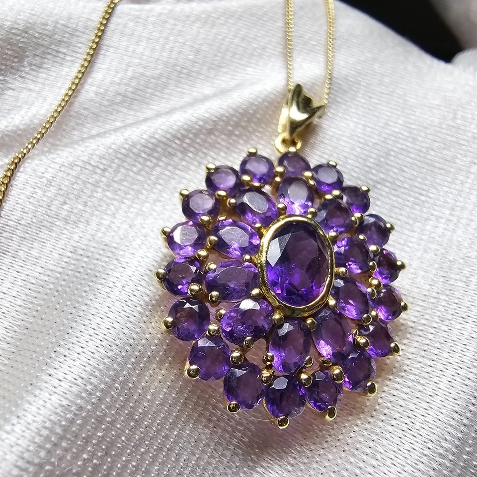 Colar pingente aglomerado de ametista natural ouro 4,50 quilates 925 prata esterlina 18" - Imagem 2 de 4