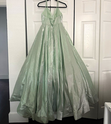 Sherri Hill Green Glitter V-Neck Sleeveless Long Prom Ballgown Gown Size 6