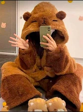 1PC Capybara Wear Blanket, Cute Capybara Plush Wear Blanket, Hooded Coral Fleece