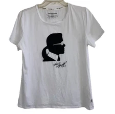 KARL LAGERFELD sz M Profile Silhouette White Cotton Stretch Short Sleeve T Shirt