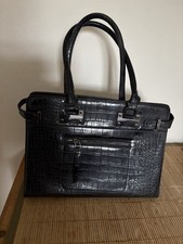 Black faux croc leather satchel bag. Black satchel bag