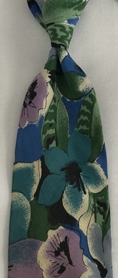 TED LAPIDUS ALL SILK ITALIAN MADE PUCE WHITE TEAL ABSTRACT FLORAL CREPE NECKTIE