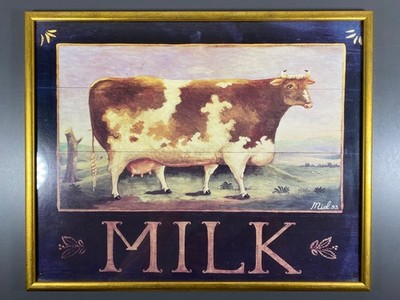 Zwei gr. Kunstdrücke in Holzrahmen  Milk  &  Hens , naive Malerei,Landhaus-Stil