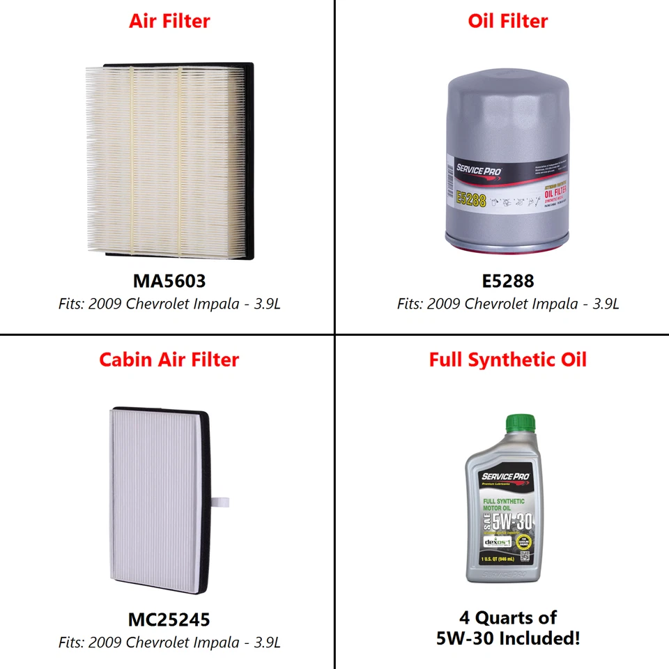 2009 Chevrolet Impala 3.9L Complete Oil, Air & Cabin Filter Kit (5W-30) - Image 2 of 4
