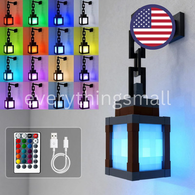 Minecraft Pixelated Lantern Lamp Led 16 Colors Wall Night Light Rechargeable