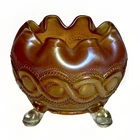 Iridescent Northwood Marigold Carnival Glass Beaded Cable 3 Footed Rose Bowl