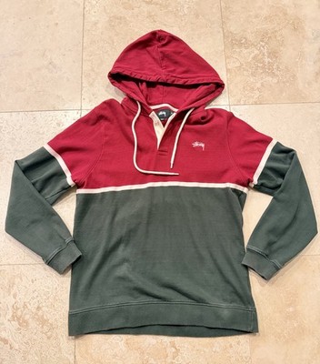 Stussy Colorblock Hoodie Red Green White Cotton Logo Pockets Men's medium street