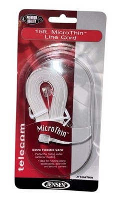 JENSEN Telecom 15ft Microthin Line Cord, White