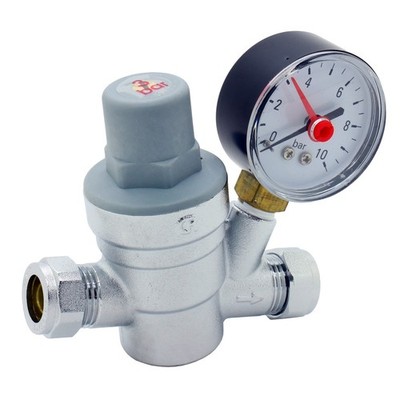 Einstellbares Druckminderventil 15 mm mit Manometer 0-10 bar