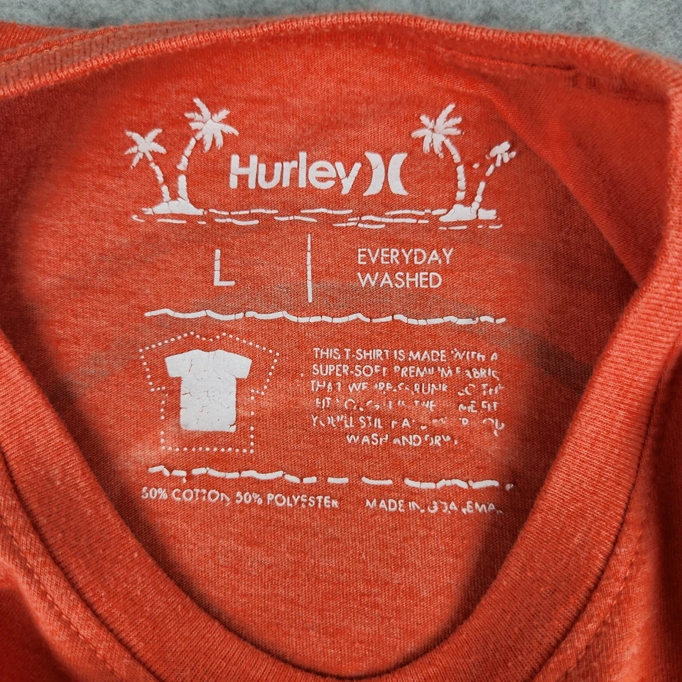 Camiseta Hurley Para Hombre L Naranja Rojo Brezo Parche Lavado Diario Logo 50/50 Mezcla Foto 2 de 4
