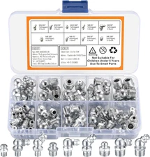 60 Pcs Metric Grease Fittings Kit,Hydraulic Grease Zerk Assortment Kit, 45 90 De