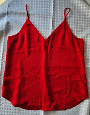 Express Petite PS Red Solid V-Neck Spaghetti Strap Chiffon Polyester Cami