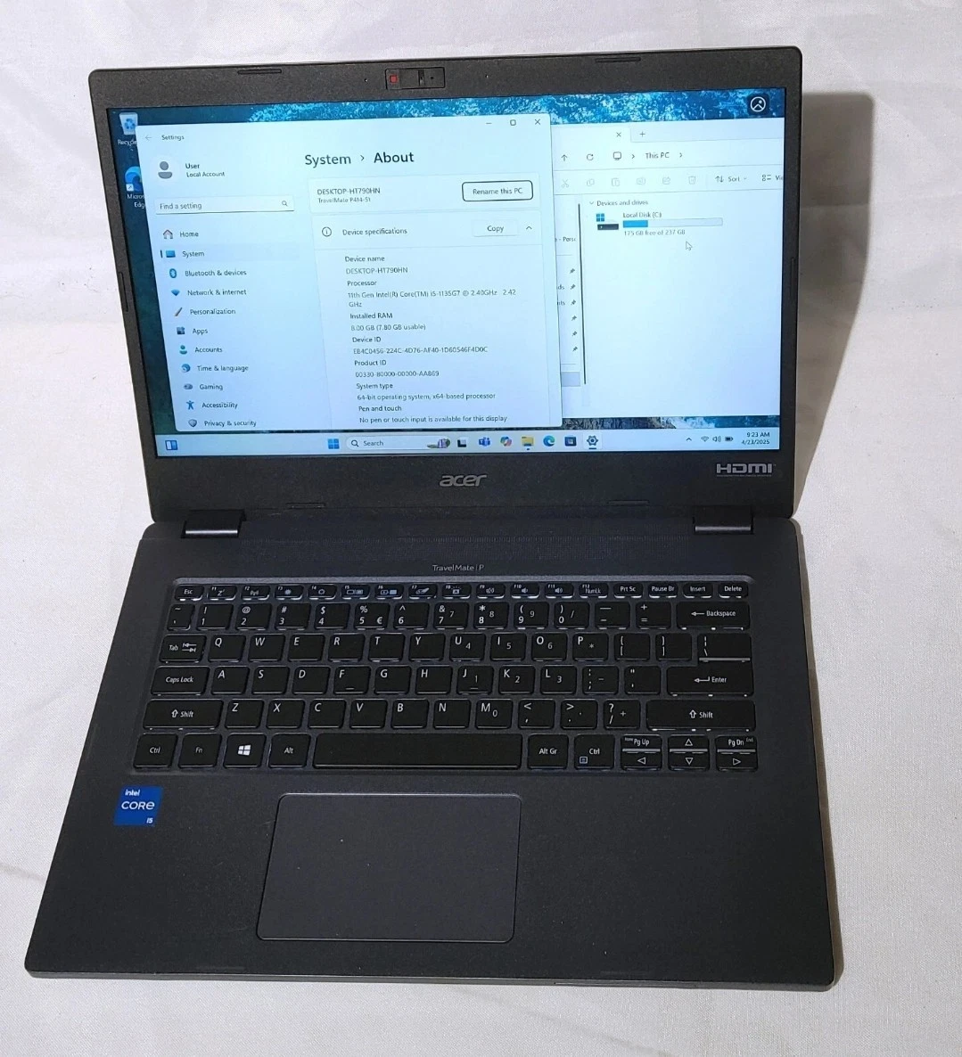 Acer TravelMate 8 GB RAM PC Laptops & Netbooks 256 GB SSD Capacity