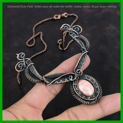 Copper Natural Rhodochrosite Wife Boho Chain New Wire Wrapped Birthday Necklace