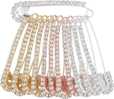 12 PCS Fancy Safety Pins, Rhinestone Gold and Sliver Safety Pins Large, Decorati