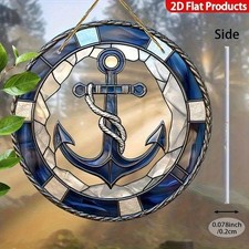 Navy Blue Anchor Rope Nautical Rope Rim Round Acrylic Suncatcher Coastal Decor