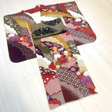 Furisode Obi Set for Coming of Age Wedding Pure Silk Used Kimono Accessories