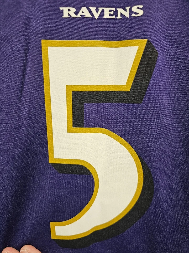 Camiseta Nike On Field Púrpura Baltimore Ravens Joe Flacco #5 - Juvenil Pequeña Foto 4 de 4