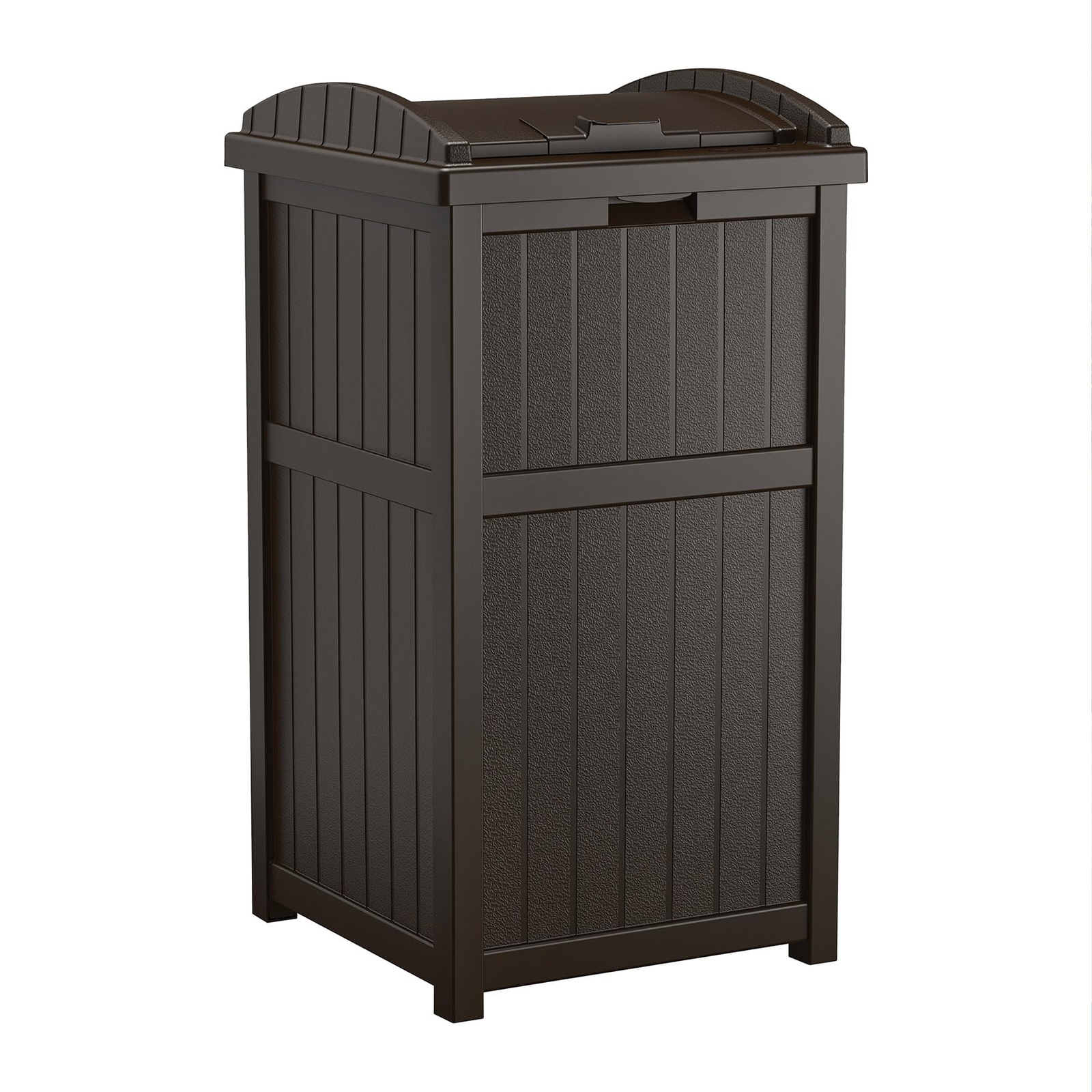 33 Gallon Durable Plastic Hideaway Outdoor Garbage Can with Secure Lid and Wi...