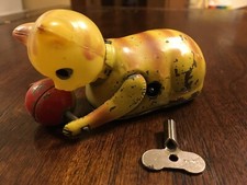 Tin Litho Celluloid Rollover Cat Yellow Windup Key Occupied Japan 1940 s