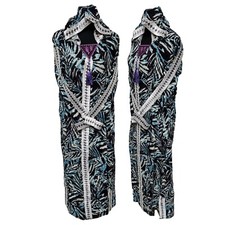 Women Moroccan Blue Multicoloured Floral Hooded Djellaba Jilbab