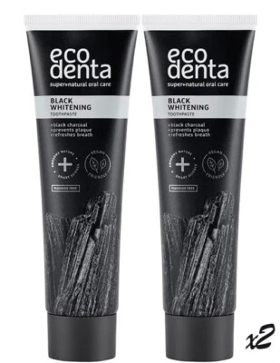 2x Fluoride Free Toothpaste – Ecodenta Charcoal Whitening 100ml Vegan UK
