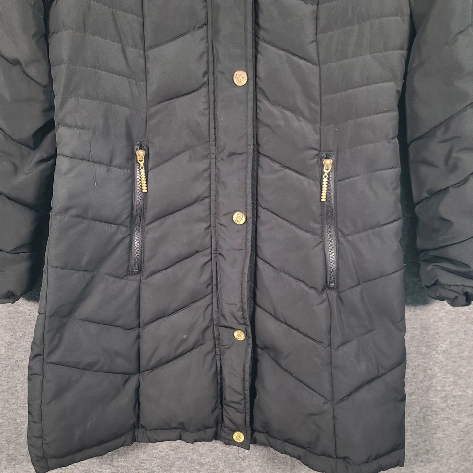 Chaqueta gabardina larga con capucha negra pequeña de piel sintética Rocawear para mujer cálida Foto 2 de 4