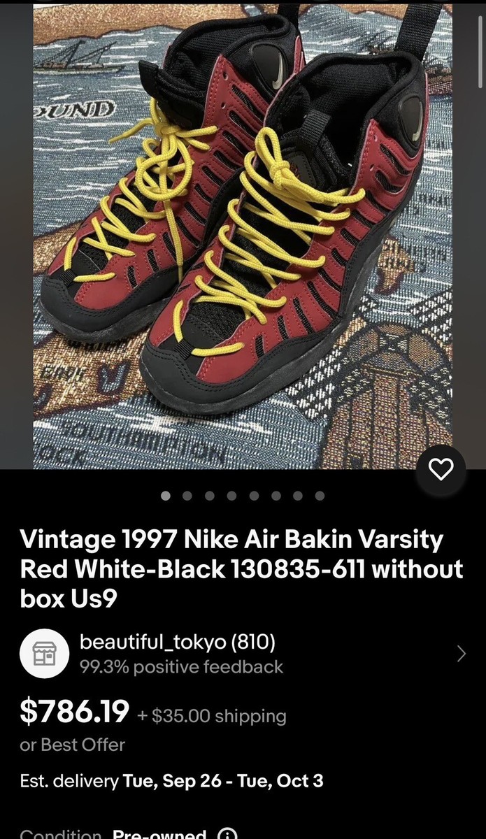 Vintage 1997 Nike Air Bakin Varsity Red White-Black with box Vintage 1997 Nike Air Bakin Varsity Red White-Black with box
