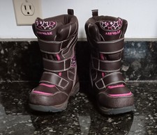AIRWALK Girl's Floral Brown Pink Boots w/ Thermolite Insulation US 10 Great Co