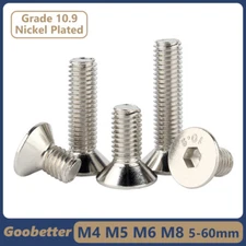 Countersunk Head Screw Hex Drive Allen Bolt M4 M5 M6 M8 Grade 10.9 Nickel Plated