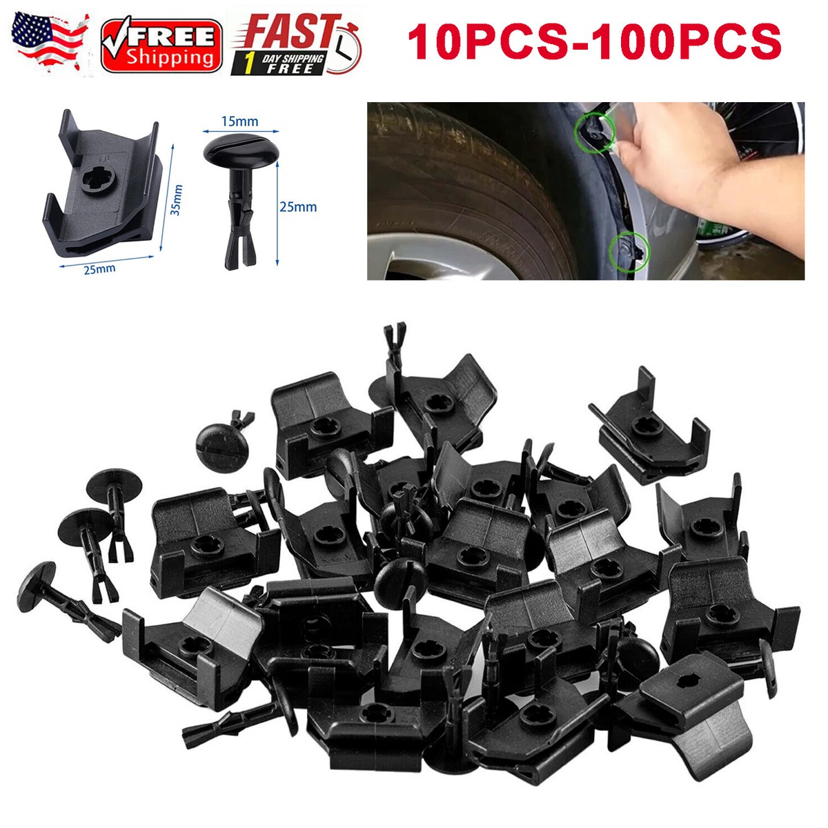 Bumper Hood Clip Fasteners 100pcs Black Fender Liner Clips - 7mm Hole, Fit Toyota Lexus Scion (Replaces 9046707166) Toyota Fender Liner Clips 100 Pack