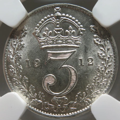 GREAT BRITAIN England UK 3 pence Threepence 1912 NGC MS 63 UNC Silver George 3P