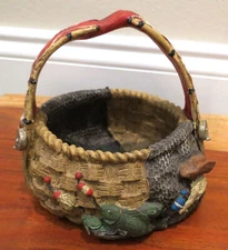Decorative Fishing Basket 3D Ceramic Trinket Holder Cabin Decor