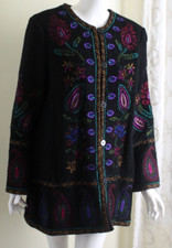 Linea Louis Dell Olio Sz M Boho Wool Boucle Art-to-wear Boho Embroidered Coat
