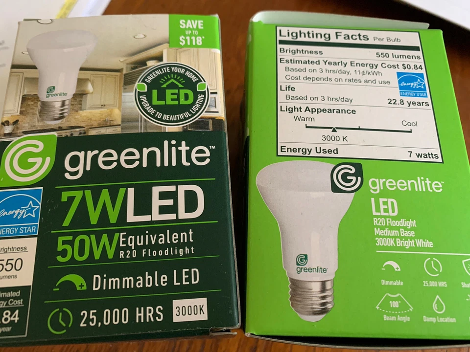 Greenlite 7W LED Dimmable PAR20D/NFL Floodlight  Medium~3000K - 2 Pack NEW - Image 3 of 3