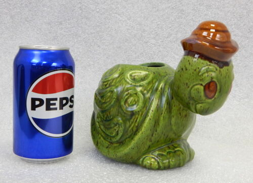 Vintage Haeger 315 Turtle w Hat Mid Century Green Figural Planter Flower Pot - Picture 2 of 4