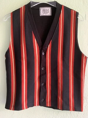 FANS LONDON Black Vintage Vest Gilet with White Red Stripes Size M - Bild 1 von 4