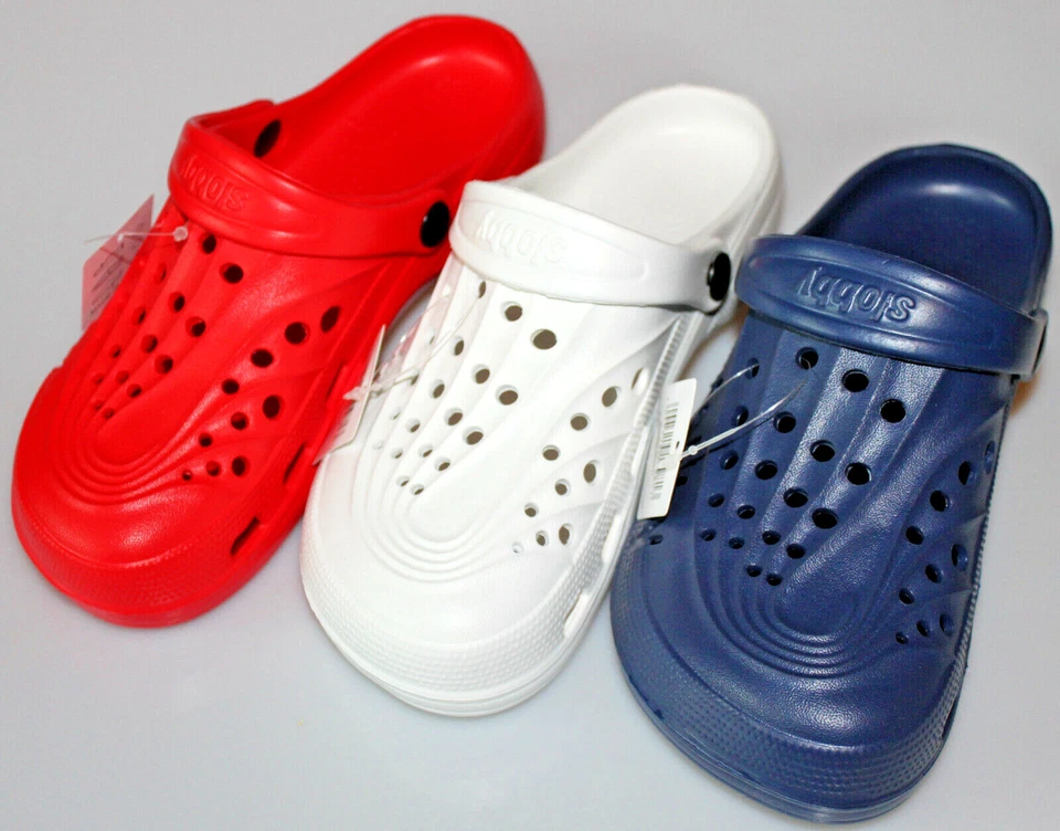 Damen Clogs EVA Slobby mit Riemen u.Löchern Hausschuhe Garten 3 Farben *NEU*