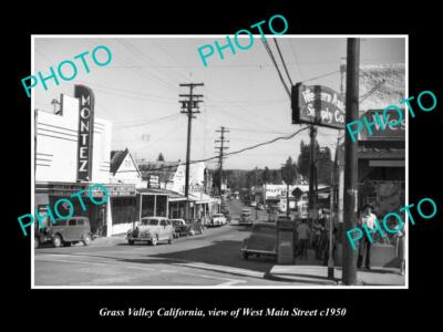 OLD POSTCARD SIZE PHOTO GRASS VALLEY CALIFORNIA VIEW OF WEST MAIN ST c1950