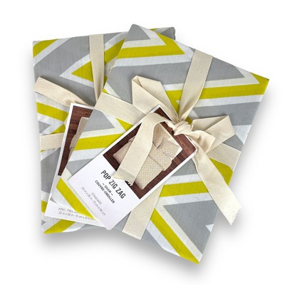 New! West Elm 2 Standard Pillow Shams Gray Yellow Pop Zig Zag Chevron